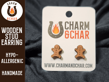 Gingerbread Man Wood Stud Earrings - Christmas Fashion Earring - Stud Earring - Charm and Char